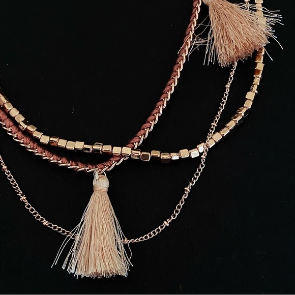 Tasseled Tassel Beaded Statement Multi Layer Boho Necklace in Rose Gold - Picture 2 of 8